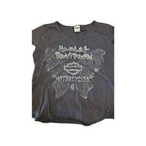 Vintage Harley Davidson Butterfly aqua and orange graphic size XL gray tshirt
